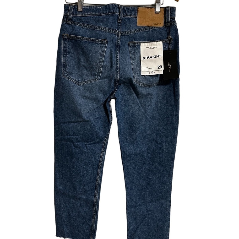 Rag & Bone Nina High Rise Straight Ankle Cigarette Cotton Raw Hem 29 Blue NWT
